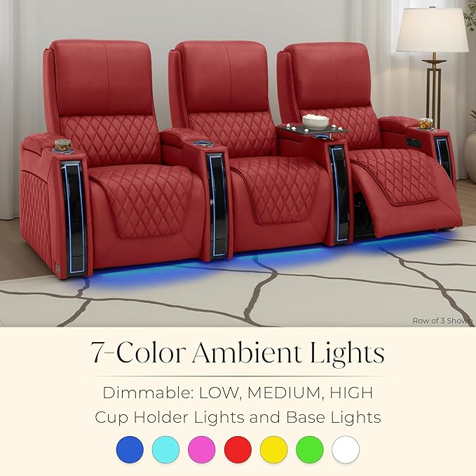 Seatcraft Apex Zero-Gravity CoolZero Italian Leather Home Theater Seating, Powered Headrest, Powered Lumbar, Powered Recline, Row of 4 Right Loveseat, Red