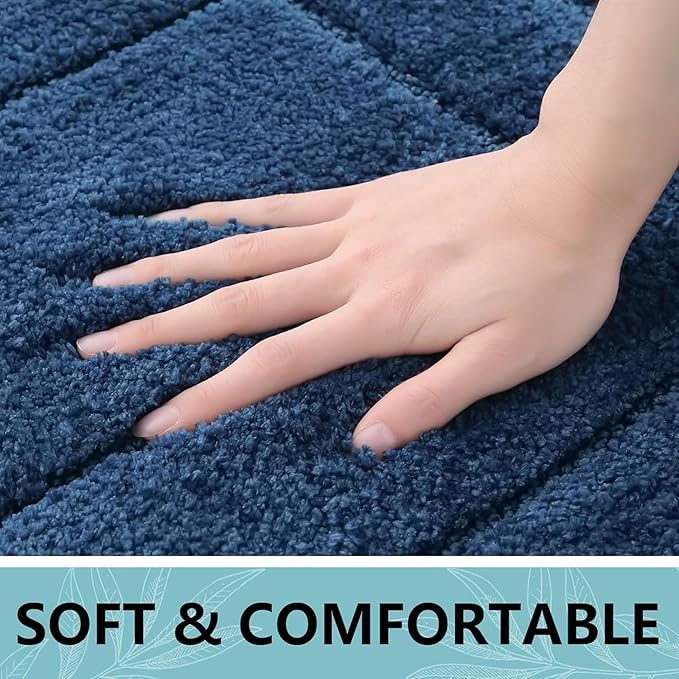Buganda Bathroom Rugs, 47" x 20", Soft and Absorbent Microfiber Bath Rugs, Non-Slip Shaggy Shower Carpet, Machine Wash Dry Bath Mats for Bathroom Floor, Tub and Shower, Navy