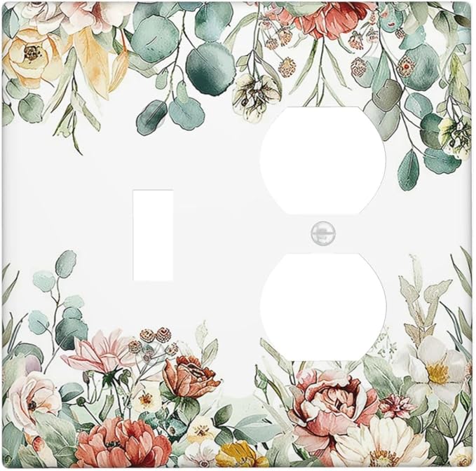 Wallplates Vintage Boho Floral Leaves Rustic Sage Botanical 1 Toggle 1 Duplex Switch Plate Electrical GFCI Faceplate Decorative Light Switch Covers for Bedroom Home Decor