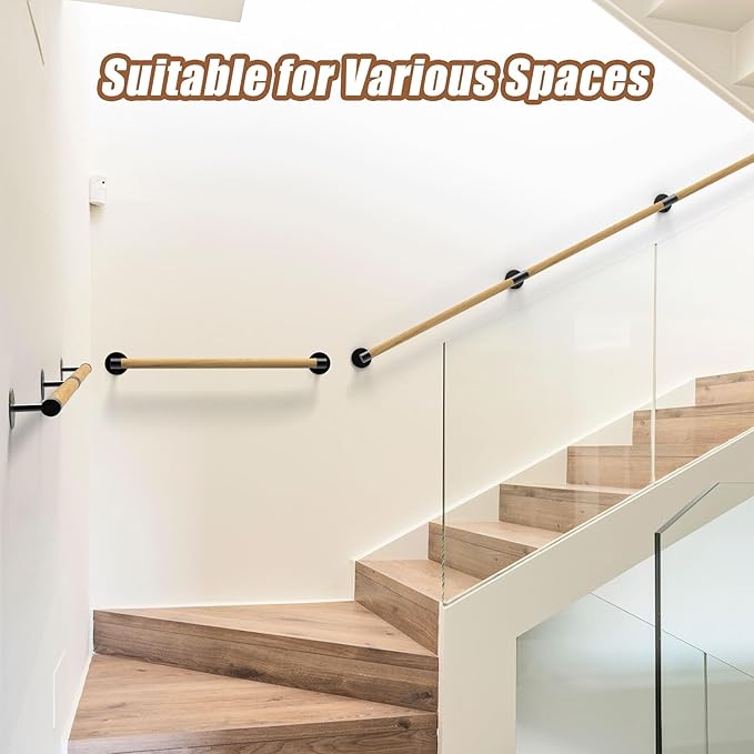 13FT Round Wooden Handrail for Indoor Staircase Handrail,Wall Mount Support Stair Railings, Non-Slip Safety Corridor,Lofts,Patio,Guardrail Wood Hand Railings for Elderly,Children,Disable People