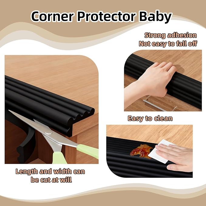 Baby Corner Guards 13.12FT - Ultra Soft Sponge Edge & Corner Protectors,Desk Edge Cushion,for Furniture, Table, Fireplace - Safety Bumper with Strong Adhesive Tape, Black,3.15 Inch Wide