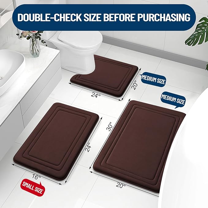 Grandaily Memory Foam Bath Mat Rug 40x32, Ultra Soft, Non-Slip and Absorbent Bathroom Rugs, Machine Wash Dry, Comfortable Bath Carpet for Bathroom Floor, Tub and Shower, Brown