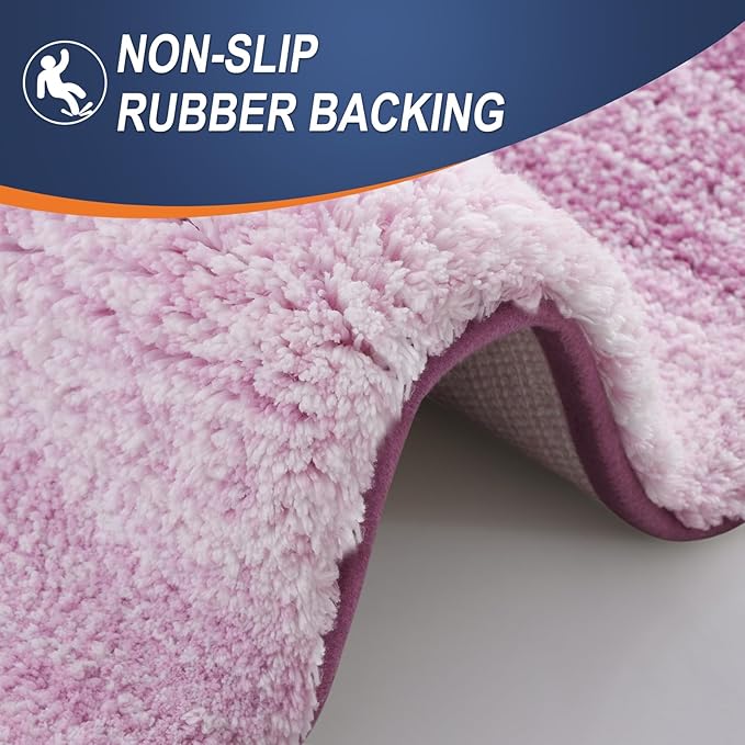 OLANLY Bathroom Rug Set 2 Piece, Soft Absorbent Microfiber Bath Rug Set, Non-Slip, Machine Wash Dry, Plush Shaggy Bath Mats for Bathroom (47"x20"+24"x16", Pinkish-Purple)