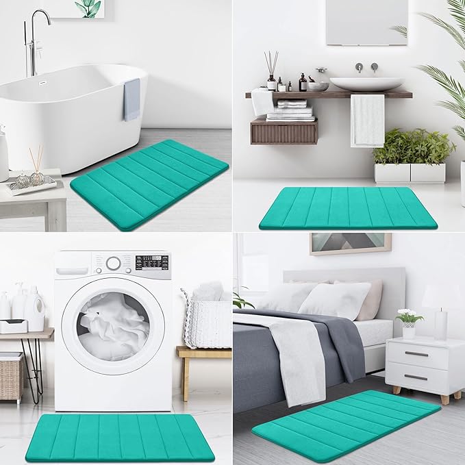 Buganda Memory Foam Bath Mat, 35.4" x 24", Ultra Soft and Non-Slip Bathroom Rugs, Water Absorbent and Machine Washable Bath Rug Runner for Bathroom, Shower, and Tub, Teal