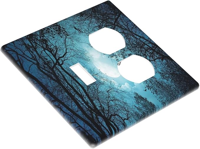 Decorative Light Switch Cover Plate Teal Full Moon Forest Turquoise 2 Gang Outlet Covers 1 Toggle 1 Duplex Wall Plate Decorate Electrical Switch Plate Covers for Bathroom Bedroom Decor