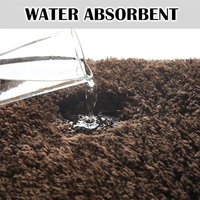 Suchtale Extra Soft and Absorbent Large Bath Mat (24 x 40, Brown) Machine Washable Microfiber Shaggy Non Slip Luxury Bathroom Floor Mats with Rubber Back