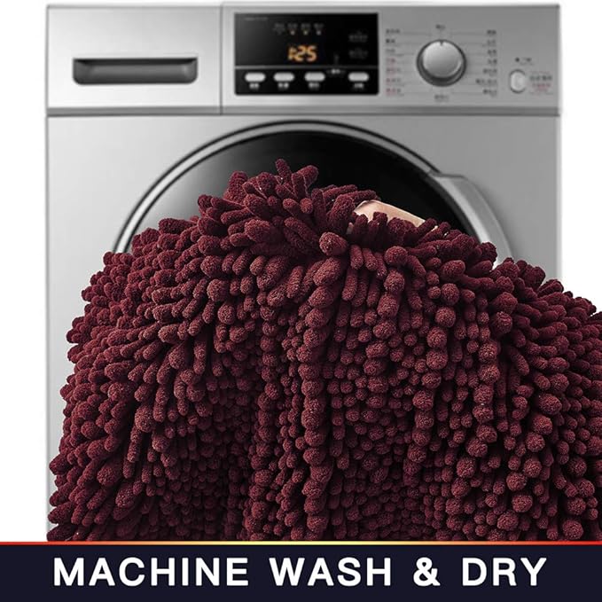 Walensee Large Bathroom Rug Non Slip Bath Mat (24x60 Inch Burgundy) Water Absorbent Super Soft Shaggy Chenille Machine Washable Dry Extra Thick Perfect Absorbant Best Plush Carpet for Shower Floor