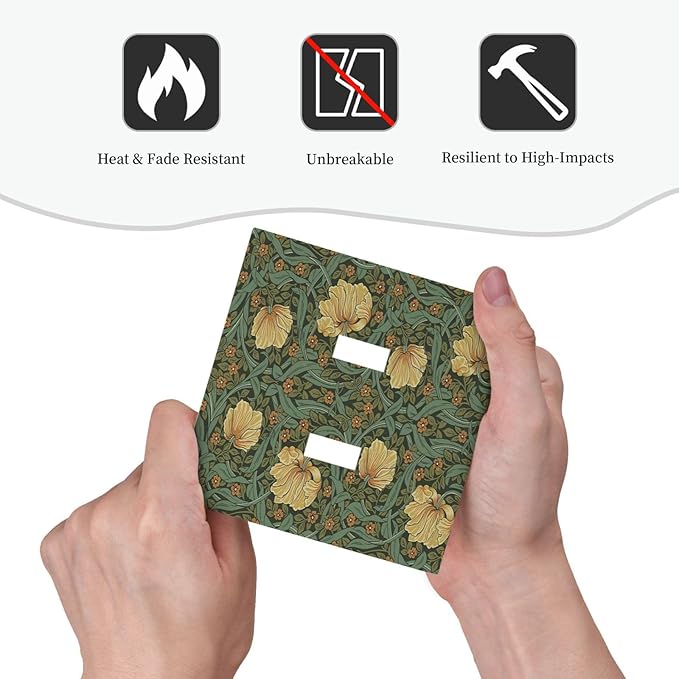 Decorative Switch Plates William Morris Floral Vintage Flowers Pattern 2 Gang Double Toggle Outlet Light Switch Cover Wall Plate Electrical Faceplate for Bedroom living Room Decor