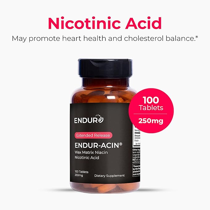 ENDUR-ACIN Niacin, Supports Heart & Circulatory Function, Extended Release Formula, Gluten Free, 750mg (60 Tablets)