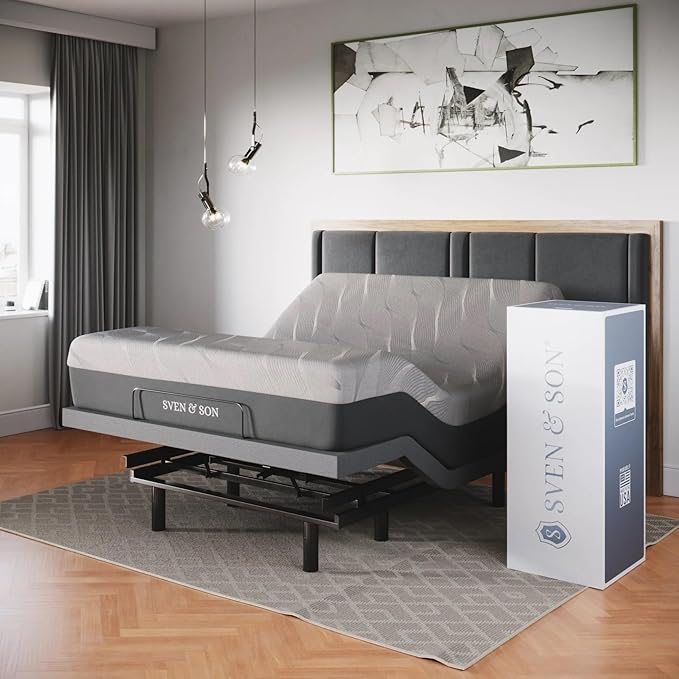 Sven & Son Classic Adjustable Bed Base, Head and Foot Lift, Massage, Under-Bed Lights, USB, Gel Memory, Zero Gravity Smart Frame - Full + 14 inch Hybrid Spring Matt (Medium Soft)