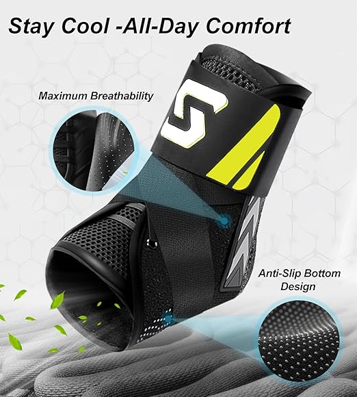 Quick Lace Ankle Brace with Custom Moldable Side Stabilizer Pads, Slim-Fit Adjustable Ankle Support for Men & Women, Ankle Stabilizer for Sprains, Injury Recovery, Running & Sports, M - 2 Moldable Plate