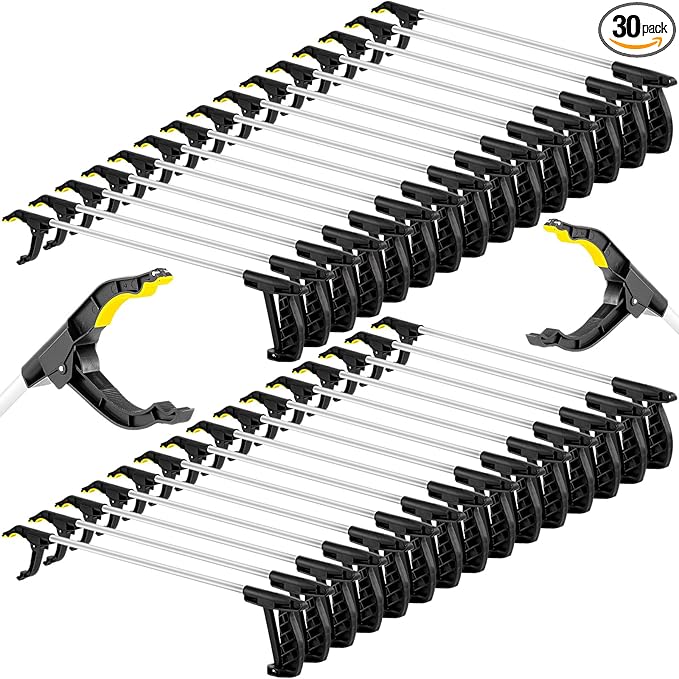 Sabary 30 Pcs Grabber Reacher Trash Pickers Bulk Tool 30'' Long Upper Back to School Litter Cleanup Heavy Duty Handy Mobility Aids Pick up Lightweight Nonslip Claw Elderly Arm Extension Stick