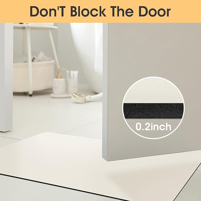 Ultra Thin Bath Mat, Upgrade Backing Non Slip Thin Bath Mats Fit Under Door, Quick Dry Ultra Absorbent Bathroom Rugs, Machine Washable Bath Rugs for Bathroom, Bathtub, Light Beige/Solid/32"x20"