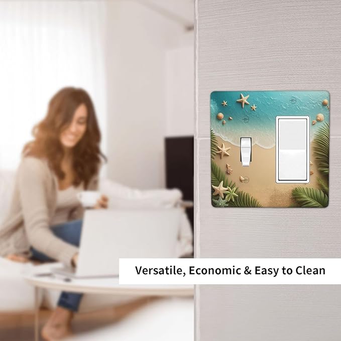 Outlet Covers Summer Beach Themed Starfish Seashells 1 Toggle 1 Rocker Combination Decorative Wall Plate Electrical Switch Plates Light Switch Cover Plate for Bedroom Bathroom Decor