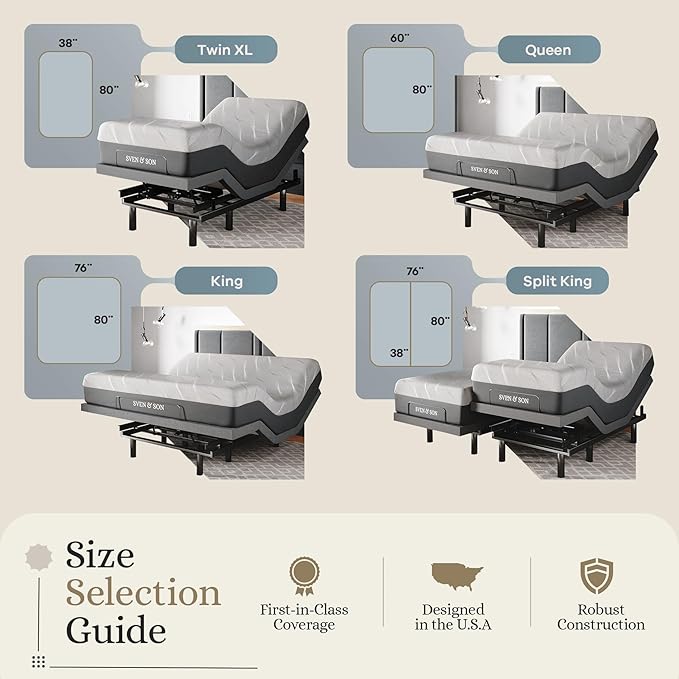 Sven & Son Classic Adjustable Bed Base, Head and Foot Lift, Massage, Under-Bed Lights, USB, Gel Memory, Zero Gravity Smart Frame - Twin XL + 10 inch Memory Foam Matt (Firm)