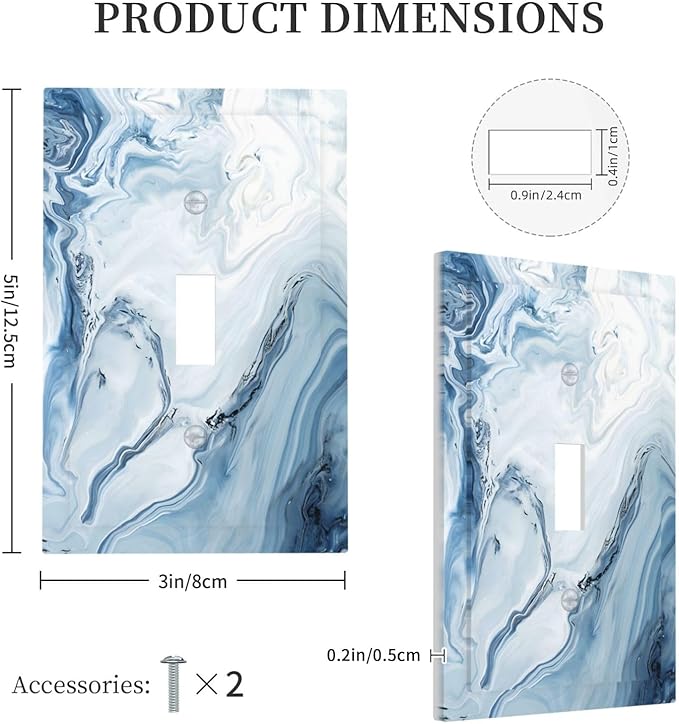 Light Blue Marble Texture Abstract Print Decorative Light Switch Cover 1 Gang Single Toggle Device Electrical Faceplate Switchplates Decorator Outlet Wall Plate for Bathroom Kitchen Home Decor