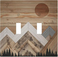 Wooden Planks Mosaic Snow Mountain Sun Decorative Switch Plates 2 Gang Double Toggle Outlet Light Switch Cover Wall Plate Electrical Faceplate for Farmhouse Home Decor