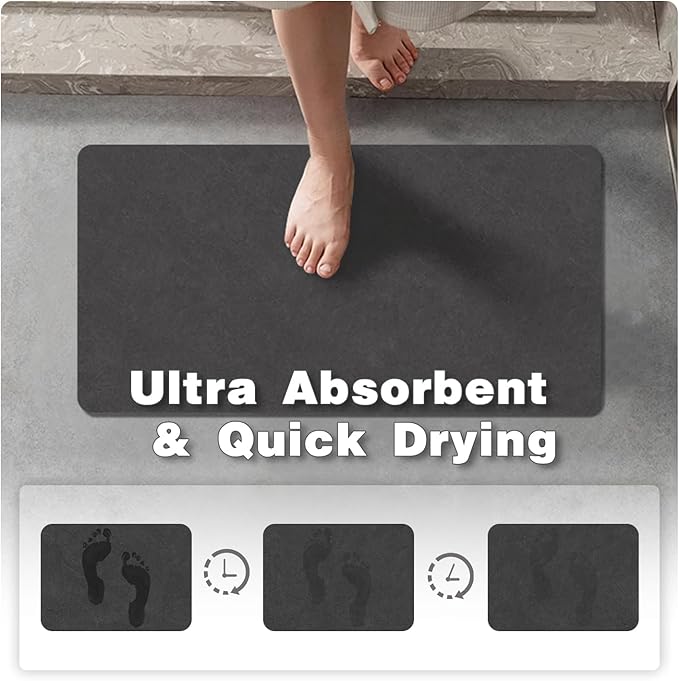 Black Bath Mat, Bathroom Rugs Non Slip Washable Thin Absorbent Quick Dry Bath Mat Fits Under Door Bathroom Floor Mat Perfect for Bath, Shower, or Sink 24"x36" Black