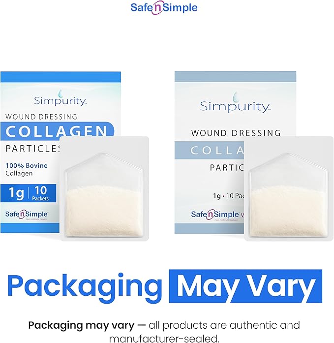 Collagen Dressing Powder for Wounds - 1 Gram - Box of 10 Collagen Packets - Collagen Wound Dressing Pads Powder - Safe n' Simple Wound Care Supplies