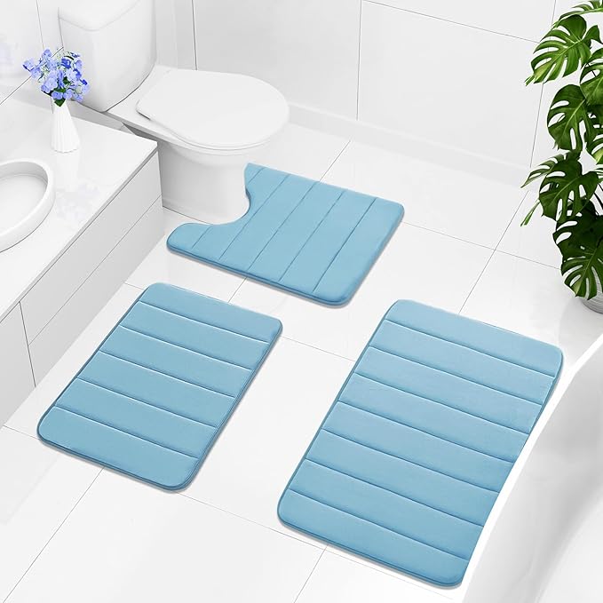 Buganda Memory Foam Bath Mat, 59" x 20", Ultra Soft and Non-Slip Bathroom Rugs, Water Absorbent and Machine Washable Bath Rug Runner for Bathroom, Shower, and Tub, Blue