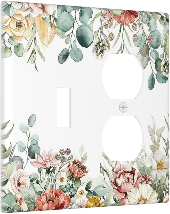 Wallplates Vintage Boho Floral Leaves Rustic Sage Botanical 1 Toggle 1 Duplex Switch Plate Electrical GFCI Faceplate Decorative Light Switch Covers for Bedroom Home Decor
