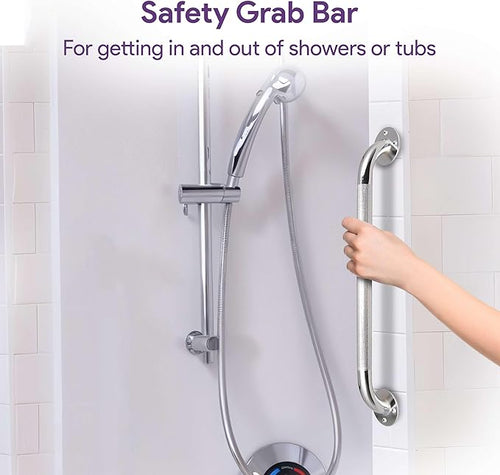 12 Inch Grab Bars for Bathtubs and Showers - Chrome Knurled Bathroom Safety Rail Handle - Non Slip Textured Grip Handicap Grab Bar for Seniors, 250 lbs Weight Support Capacity