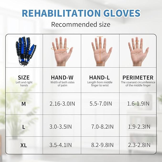 Rehabilitation Robot Gloves, Finger Exerciser for Stroke Recovery Hand Glove Equipment Hand Function Rehabilitation, Adjustable Strength and Supports USB Charging (blue, L - Left Hand)