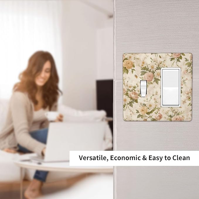 Outlet Covers Boho Vintage Roses Pink Red Yellow Bouquet Floral 1 Toggle 1 Rocker Combination Decorative Wall Plate Electrical Switch Plates Light Switch Cover Plate for Bedroom living Room