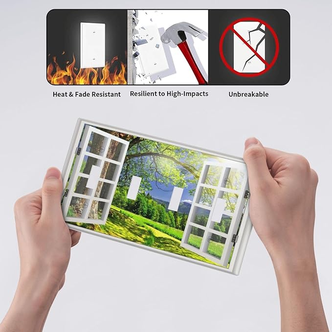 Light Switch Cover Window View Green Rustic Nature Wilderness 4 Gang Switch Plate Quad Toggle Wall Plates Decorative Switchplate Electrical Outlet Cover Plates for Bathroom Bedroom Decor