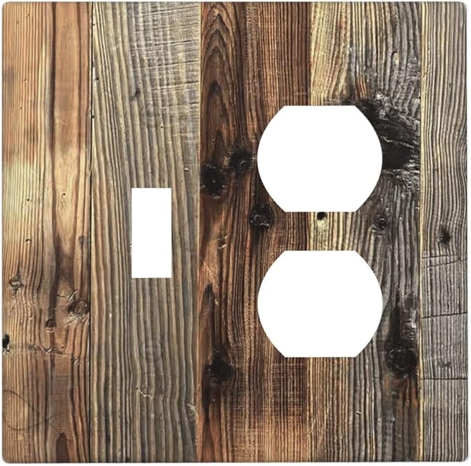 Barn Brown Wood Rustic Weathered Wood Print Wallplates 1 Toggle 1 Duplex Switch Plate Electrical GFCI Faceplate Decorative Light Switch Covers for Farmhouse Home Decor