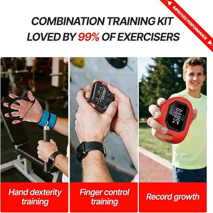Hand Grip Strength Tester Trainer - Strength Dynamometer for Fun Rechargeable Hand Exercising Device with Finger Exerciser and Stretcher Exercise Workout Equipment
