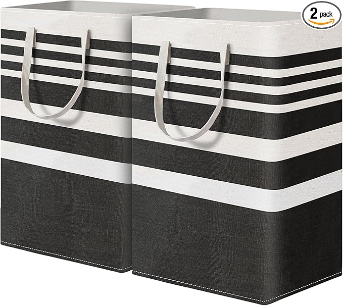 2 Pack Laundry Baskets 100L Extra Large, Waterproof Freestanding Collapsible Laundry Hamper with Reinforced Handles, Black Clothes Hamper for Dorm, Bathroom, Bedroom, Laundry Room