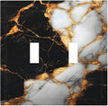 Decorative Light Switch Cover Plate Black Gold Marble 2 Gang Switch Plate Covers Double Toggle Wall Plate Dual Device Faceplate for Country Bathroom Bedroom Decor