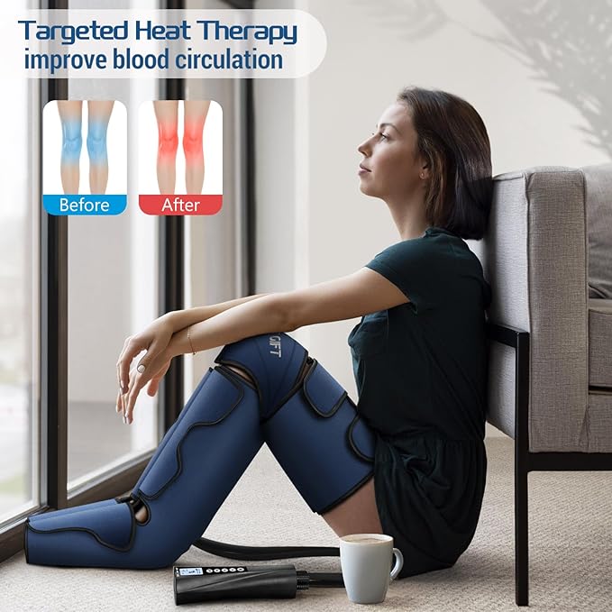 Gifts for Dad Mom Men Women Christmas Mothers Day, Fathers Day, Air Compression Massager with Heat for Foot, Leg, Calf, Thigh, Knee, Helpful for Vericose Veins, Muscle Fatigue, Cramps, Swelling, Edema