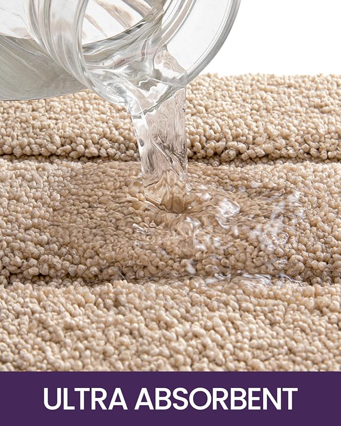 DEXI Bathroom Rug 72x24, Non Slip Washable Bath Mat Runner for Shower Floor, Extra Long Absorbent Soft Bathmat with Rubber Backing, Quick Dry Microfiber Carpet, Beige
