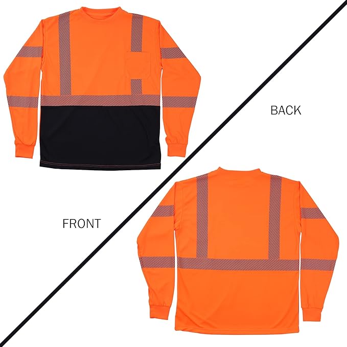 VENDACE Safety Reflective High Visibility Long Sleeve Shirts ANSI Class 3 Hi Vis Construction Work T Shirts for Men
