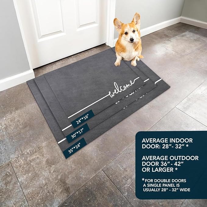 Welcome Mat Indoor, Ultra Thin Door Mat, 1/10 in Thin Door Mats for Inside Entry, Non-Slip, Absorbent, Quick-Dry, Washable, Fit Under Door Entryway Doormat for Entrance, 35"X24", Dark Grey