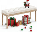LUE BONA 44" Bedroom Bench, Fabric End of Bed Bench, Upholstered French Tufted Ottoman Bench with Carved Wood Legs for Bedroom End of Double Full Queen Size Bed, Living Room, Beige
