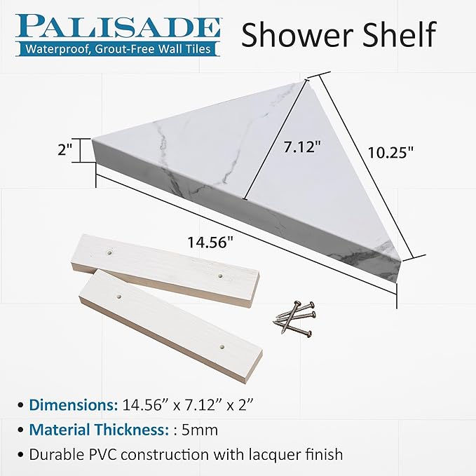 Palisade Vinyl Waterproof Corner Shower Shelf in Smoky Sky/Urban Slope