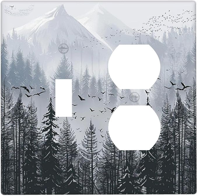 Misty Forest Nature Tree Mountain Birds Wallplates 1 Toggle 1 Duplex Switch Plate Electrical GFCI Faceplate Decorative Light Switch Covers for Bed Room Living Room Decor