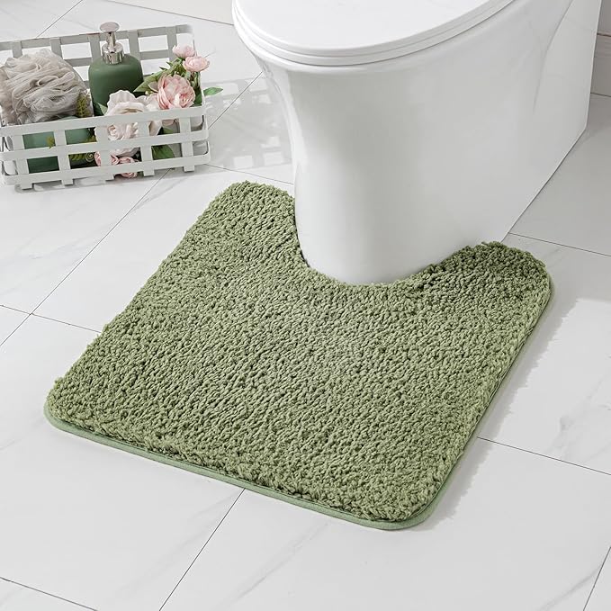 MIULEE Microfiber Toilet Bath Mat U-Shaped Contour Shaggy Rugs Non Slip Extra Thick Soft Absorbent Water for Bathroom Commode Machine Washable(20x20 Inch, Sage)