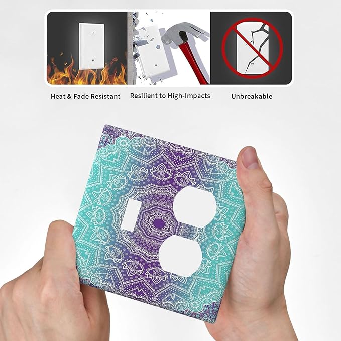Decorative Light Switch Cover Plate Ombre Modern Mandala Floral Geometric 2 Gang Outlet Covers 1 Toggle 1 Duplex Wall Plate Decorate Electrical Switch Plate Covers for Bedroom Bathroom Decor