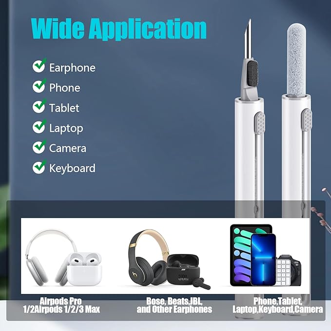 Cleaner Kit for Airpods, Earbuds Cleaning kit for Airpods Pro 1 2 3, Phone Cleaner kit with Brush for Bluetooth Earbuds Cleaner, Wireless Earphones,iPhone,Laptop, Camera (White2)
