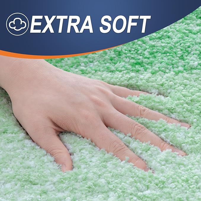 OLANLY Bathroom Rug Set 2 Piece, Soft Absorbent Microfiber Bath Rug Set, Non-Slip, Machine Wash Dry, Plush Shaggy Bath Mats for Bathroom (47"x20"+24"x16", Green)