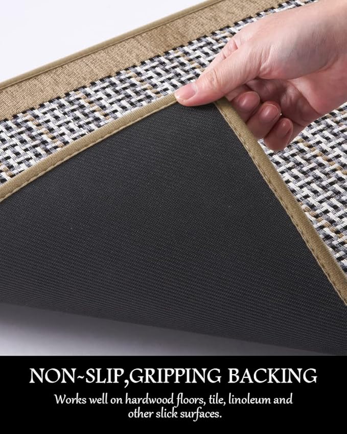 PADOOR Kitchen Mats for Floor, Kitchen Rugs Non Slip Washable, Half Circle Kitchen Floor Mat Sink Rug Rubber Backed Super Absorbent, 20”x32” Brown