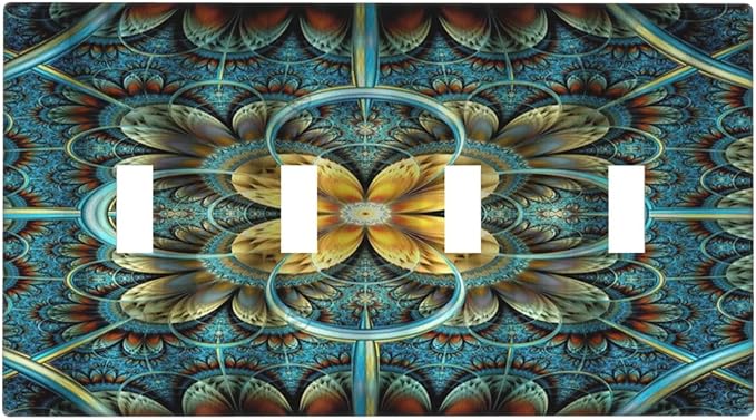 Light Switch Cover Boho Fractal Mandala 4 Gang Switch Plate Quad Toggle Wall Plates Bohemia Decorative Switchplate Electrical Outlet Cover Plates for Bathroom Bedroom Decor