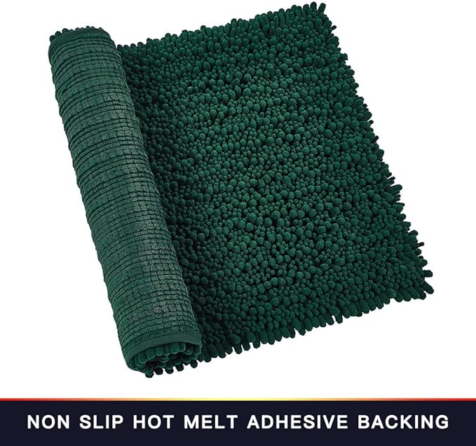 Walensee Large Bathroom Rug Non Slip Bath Mat (72x24 Inch Hunter Green) Water Absorbent Super Soft Shaggy Chenille Machine Washable Dry Extra Thick Perfect Absorbant Best Plush Carpet For Shower Floor