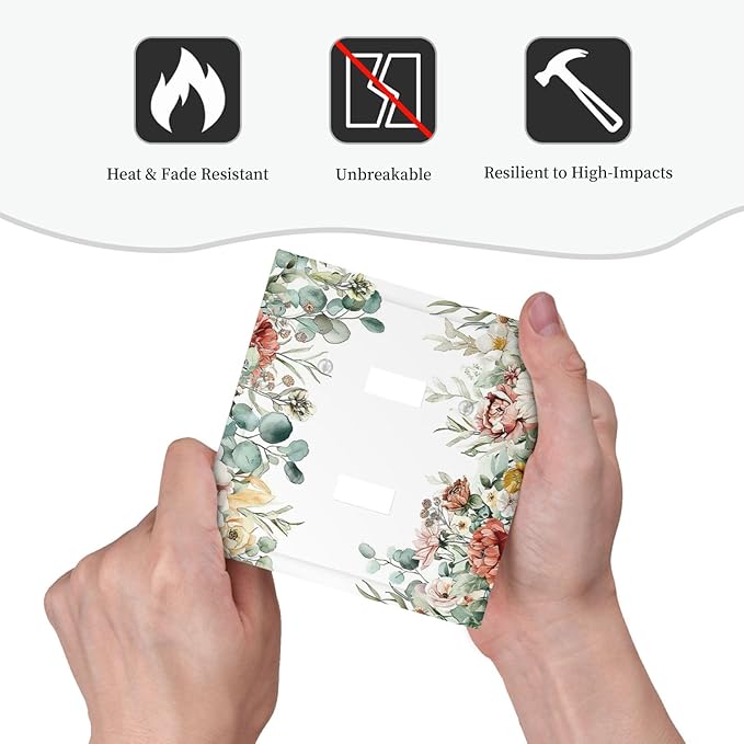 Decorative Switch Plates Vintage Boho Floral Leaves Rustic Sage Botanical 2 Gang Double Toggle Outlet Light Switch Cover Wall Plate Electrical Faceplate for Bedroom Home Decor