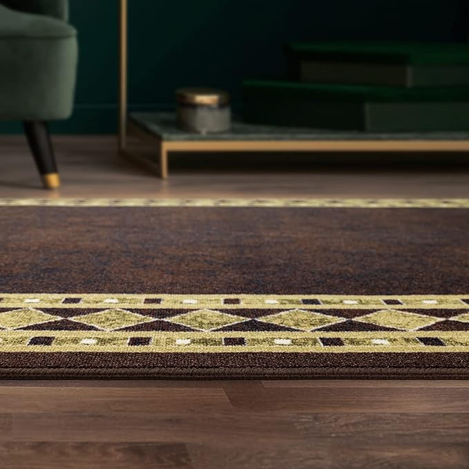 Antep Rugs Alfombras Modern Bordered 8x10 Non-Skid (Non-Slip) Low Profile Pile Rubber Backing Indoor Area Rugs (Brown Beige, 7'10" x 10')