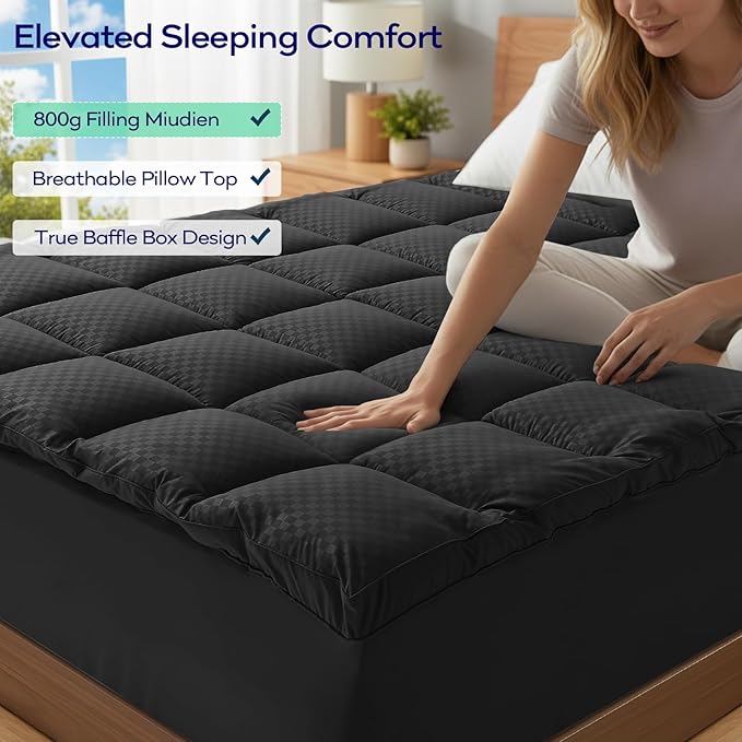 OLANLY Dual-Layer 4 Inch Cal King Size Memory Foam Mattress Topper for Back Pain, 2 Inch Cooling Pillow Top Mattress Pad Cover and 2 Inch Gel Memory Foam Topper, Deep Elastic Pocket, Black